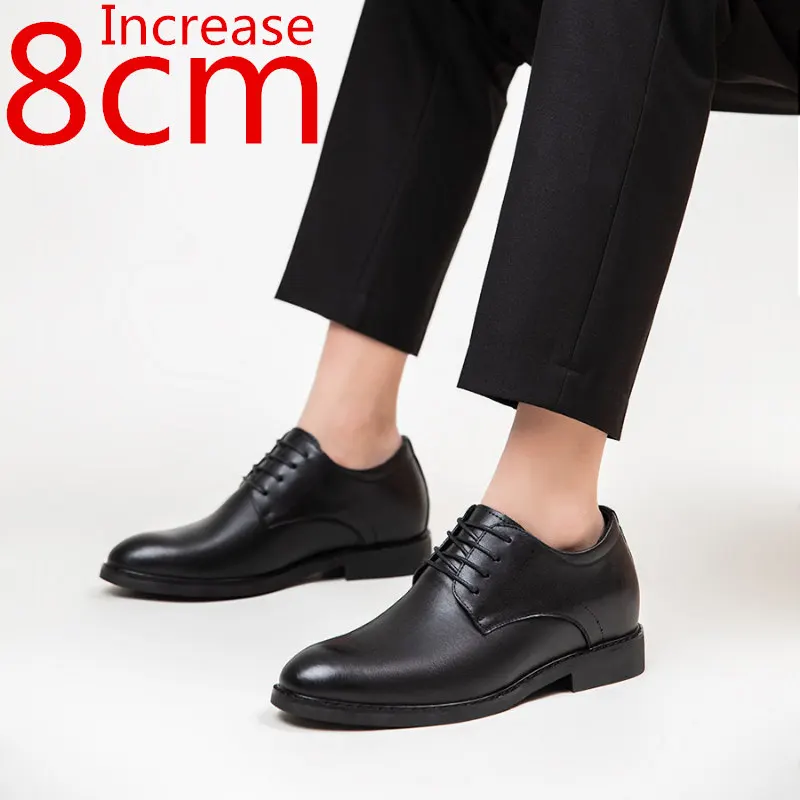 

Men Formal Leather Shoes Wedding Groom Shoes Invisible Inner Height Increase 8cm Leather Business Increased Elevator Men's Shoes