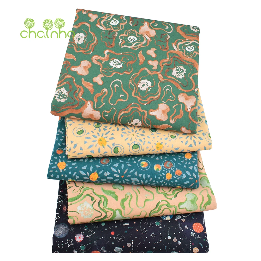 Chainho,Digital Printed Plain Weave Poplin Cotton Fabric,DIY Quilting Sewing Patchwork Cloth,Abstract Pattern,3 Sizes,15PC122