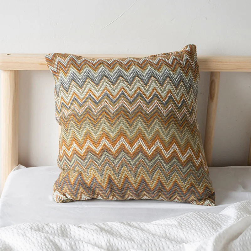 Knitted Cushion Cover Soft Boho Orange Green Flocking Pillow Case 45cm*45cm for Home Decoration Living Room Bed Room