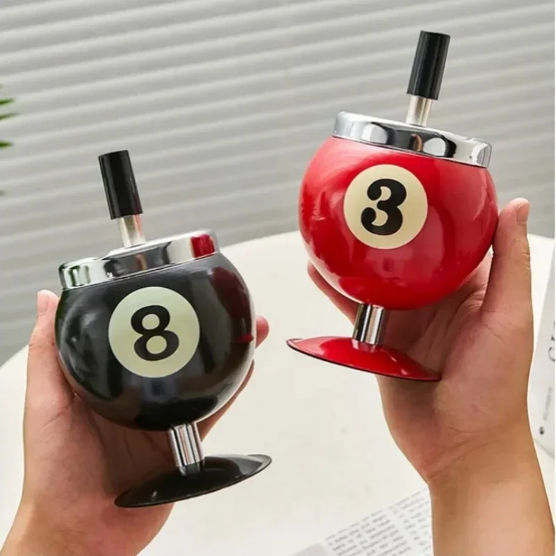 Creative Push Down Cigarette Ashtray Billiards Ball Ashtray Metal Smoking Ash Tray for Indoor or Outdoor Use metal ashtray