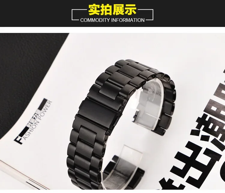 Black Silver Stainless Steel Watch Strap - Premium Watch Band Accessory, Adjustable