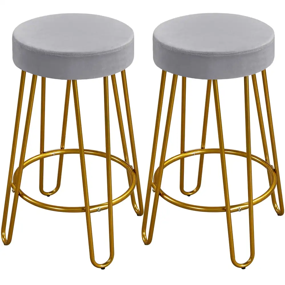 

Renwick Upholstered Velvet Counter-Height Barstool Set of 2 Gray