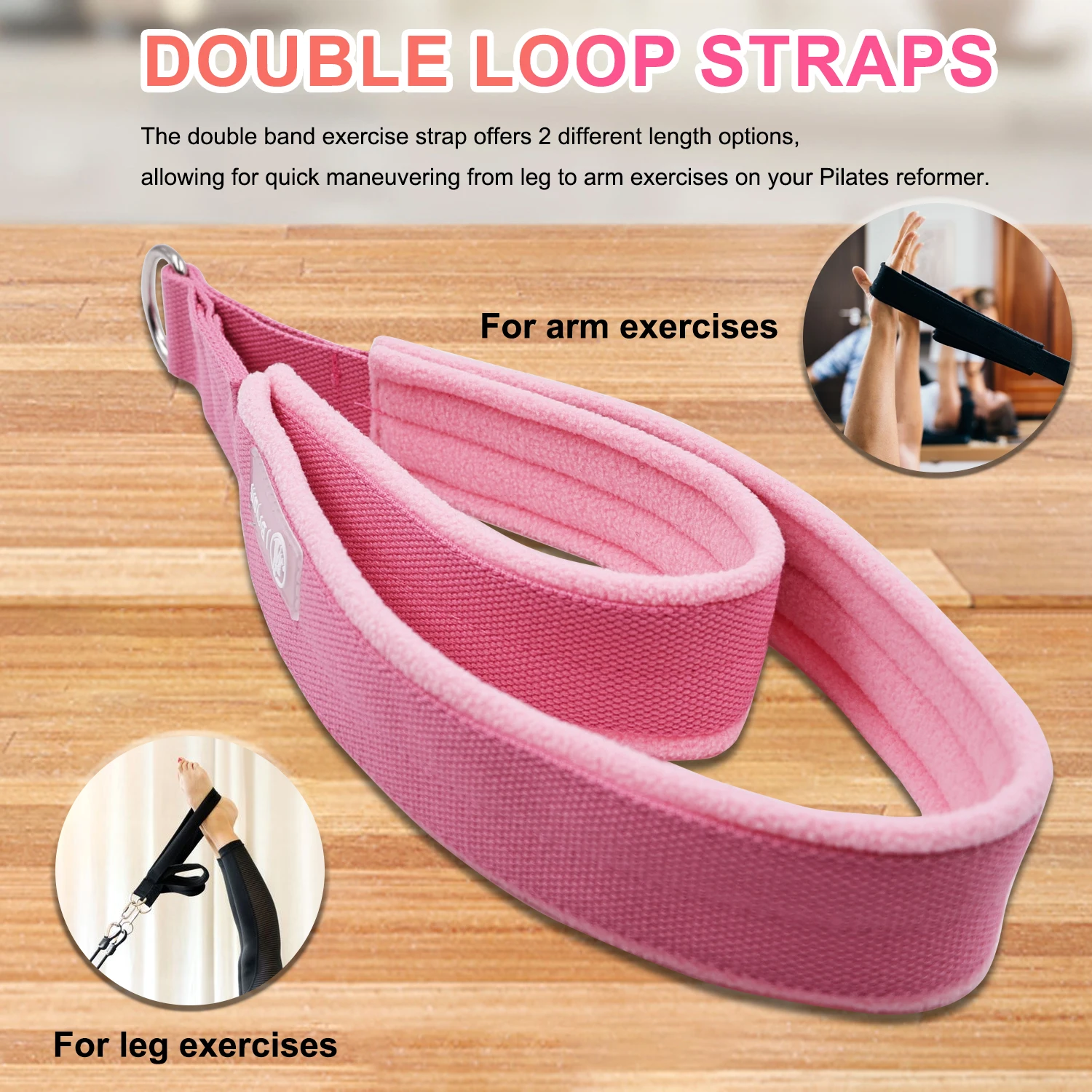 Pilates Double Loop Straps for Reformer Fitness D-Ring Straps ,Yoga Exercise Accessories for Home Gym Workout,1 Pair 4