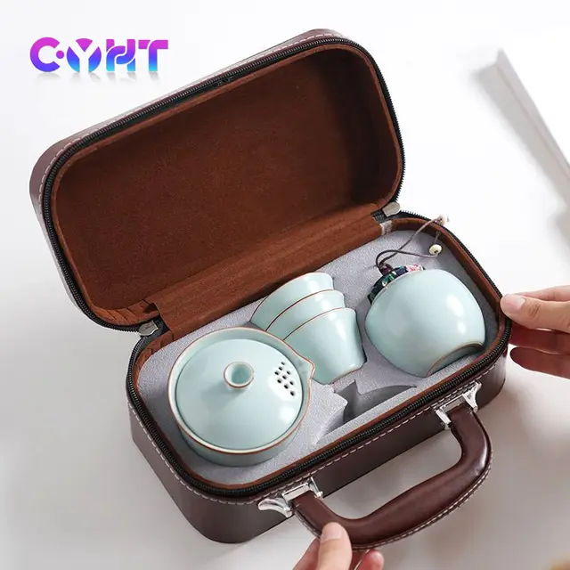 Traveling Tea Set Ceramics Teapot Teacup Celeste Ruyao Kung Fu Tea Gift Set Portable Covered Bowl Tea Infuser Festival Gift Set 1