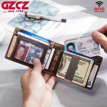 

Genuine Leather Men's Money Clip Wallet For AirTag Slim RFID Blocking Strong Magnet Thin Card Holder Compatible With AirTag