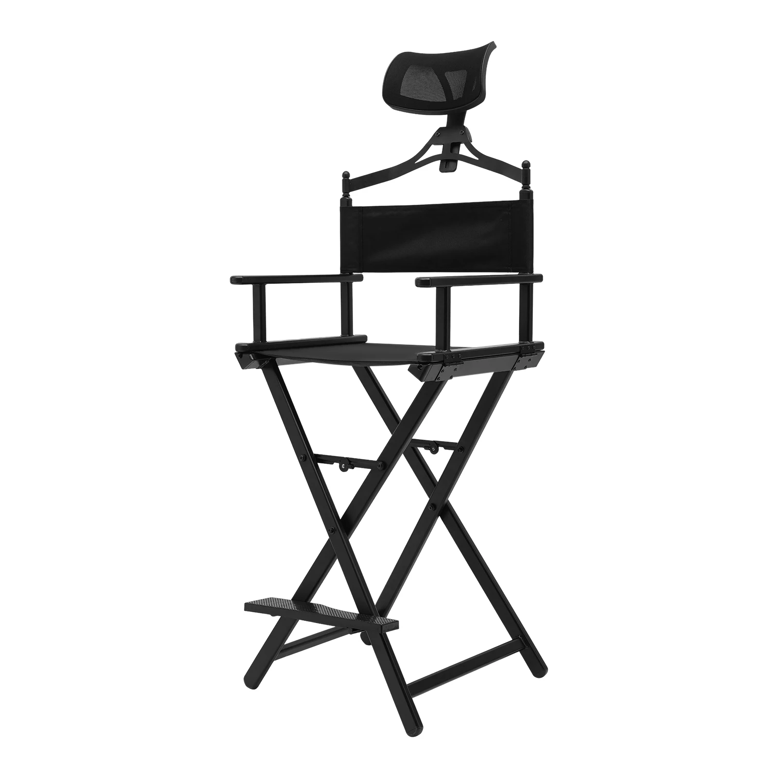 Foldable Makeup Artist Stool Chair Protable Tall Folding Directors Chair Aluminum Makeup with Head Rest for Studio Salon V