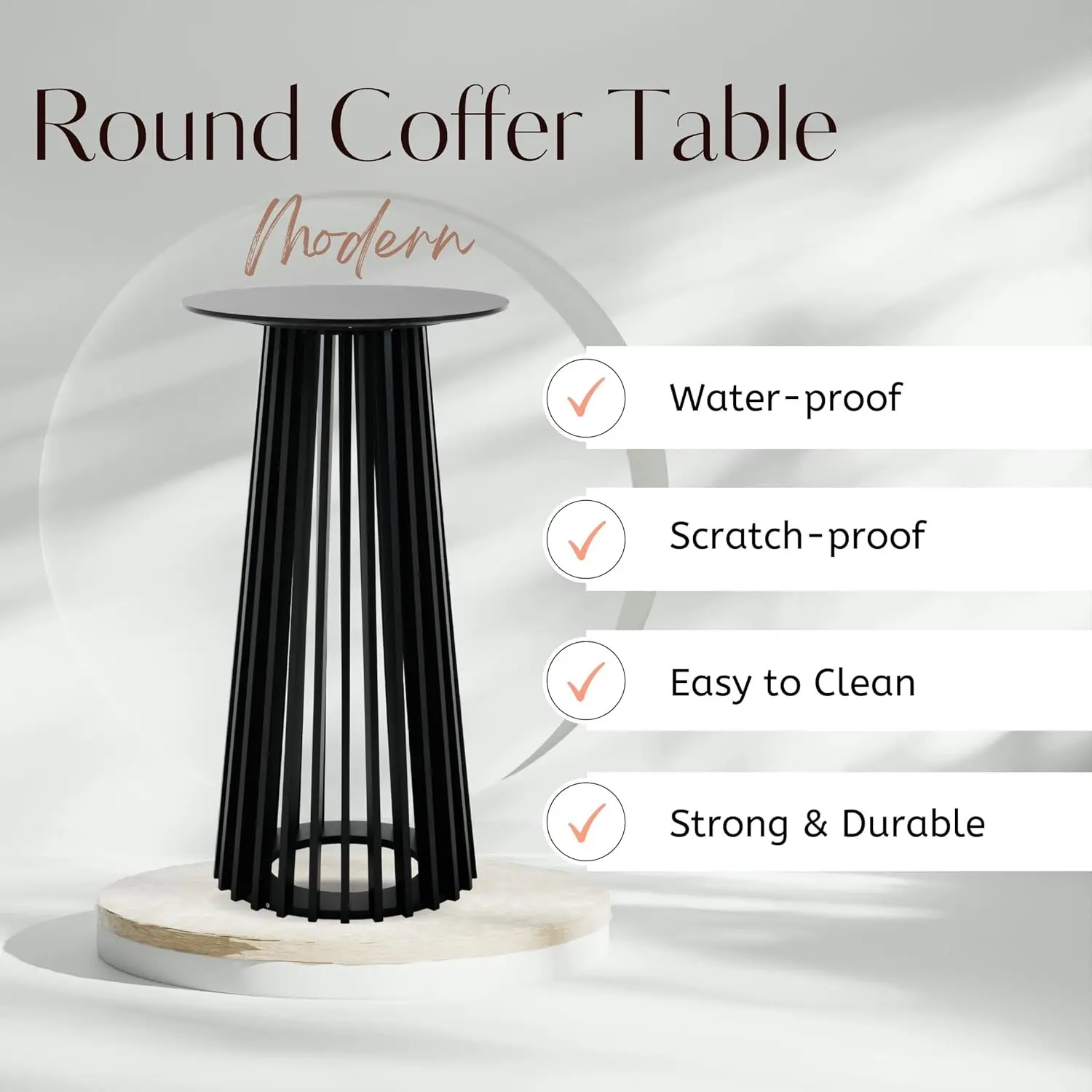 43.5" High Round Bar Table, Modern Wood Cocktail Table with Columnar Wooden Strips Base, Stylish Pub Table for Bistro Parties 4