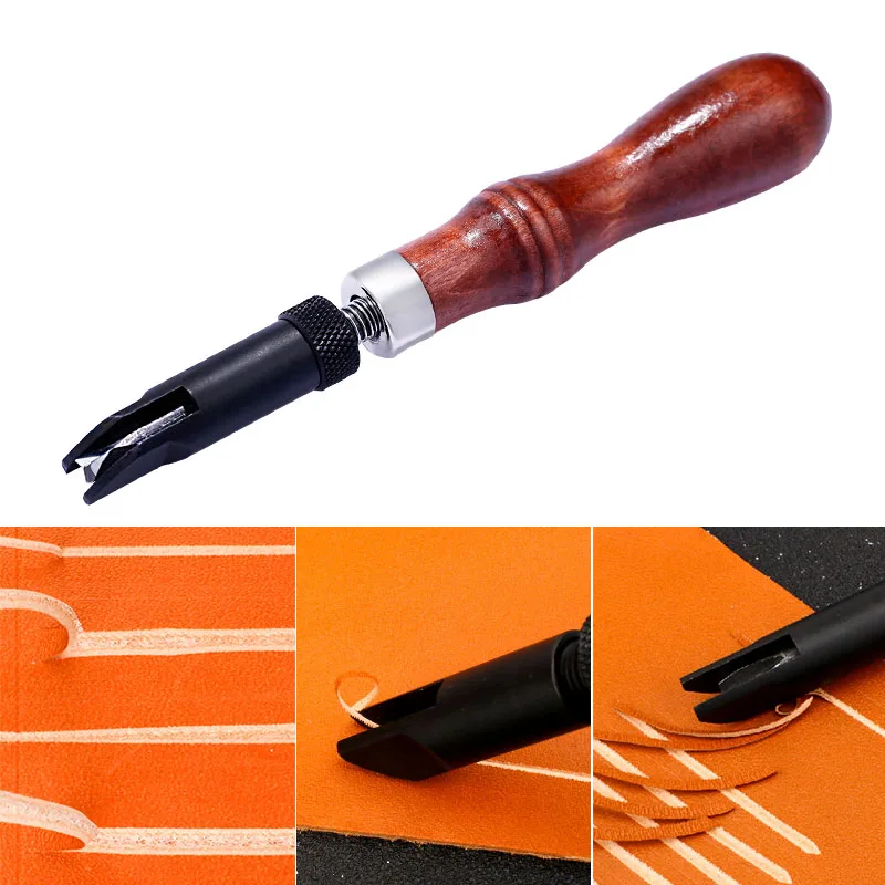 1Pcs Durable V-Shape Push Wood Handle Grooving Device Adjustable Handle Groover Craft Gouge Tools Sewing Leather Craft Tools