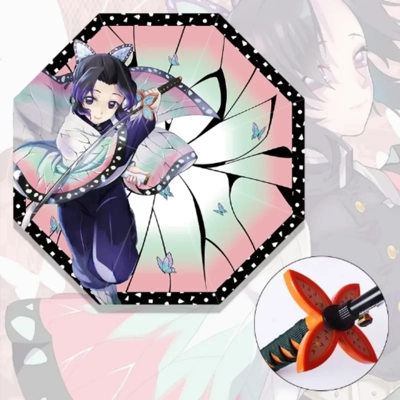 Long Demon Slayer Katana Umbrella UV Blocking Parasol Kochou Anime Kimetsu No Yaiba Shinobu Samurai Sword Umbrellas Raincoa Gift