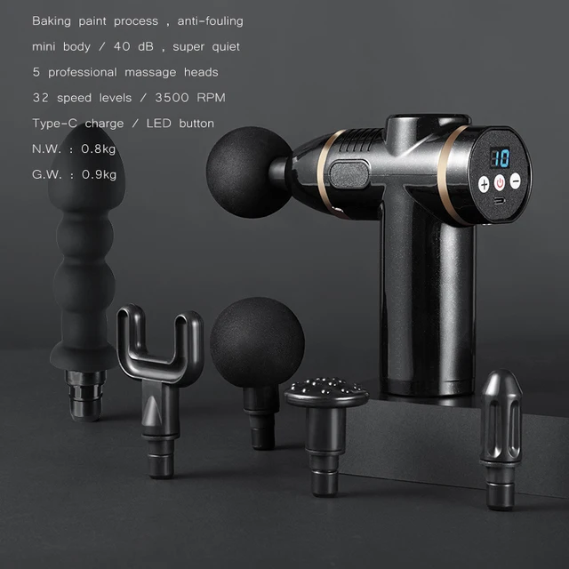 32 speed levels Electric massage Gun Slimming Body Neck back foot leg shoulder Massager Muscle Fascia Gun percussion massagers Black H01-5 heads
