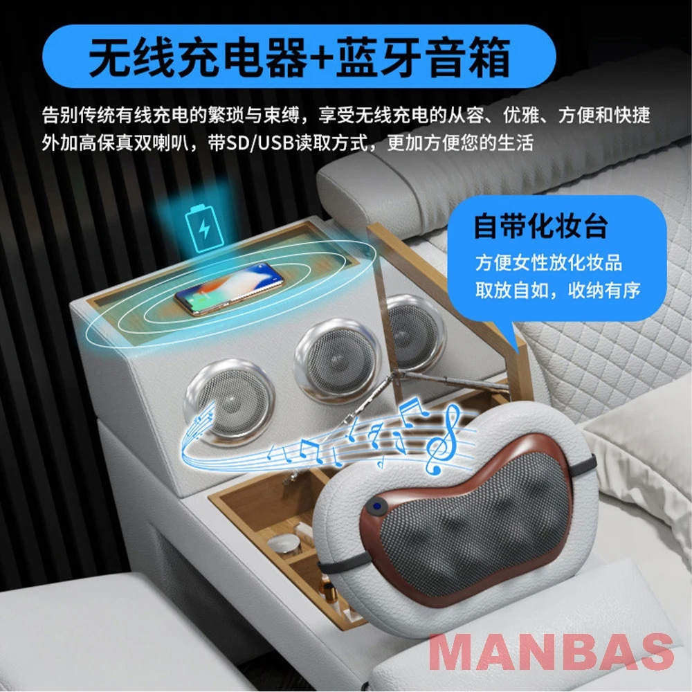 MINGDIBAO Tech Smart Bed-Genuine Leather Upholstery, Multifunctional Bed Frame, Massage, Speaker, Projector and Air Purifier