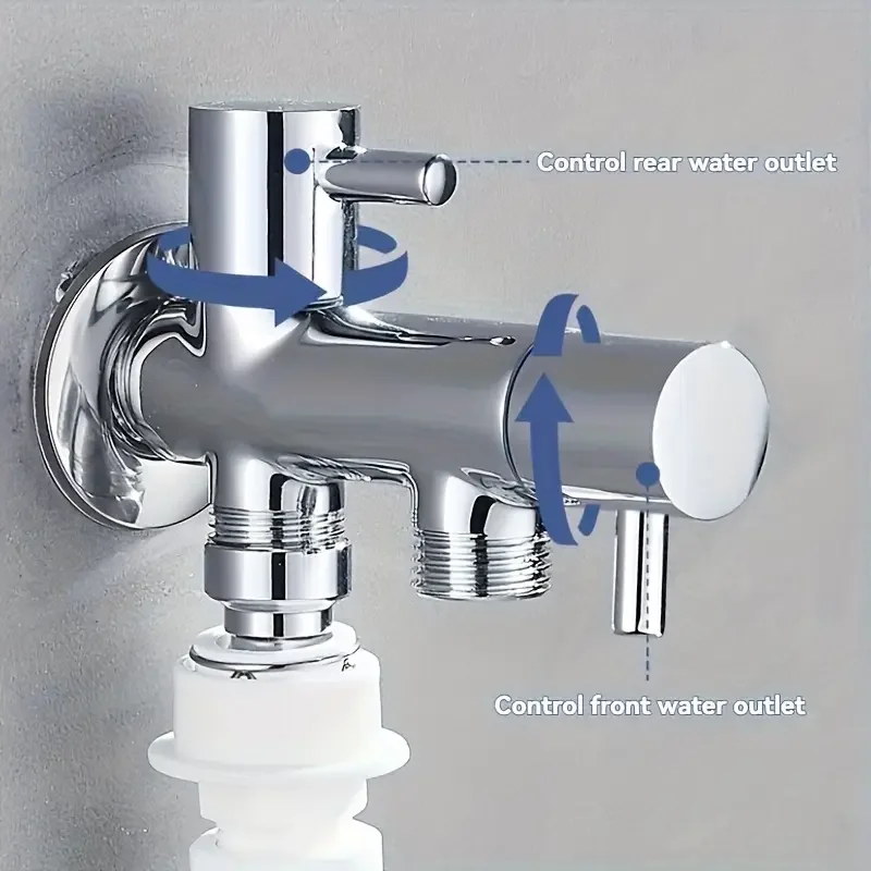 Dual Outlet Valve with Dual Switch Control - Chrome-Plated Metal Washing Machine Angle Valve, G1/2 Threads for US/EU Plumbing