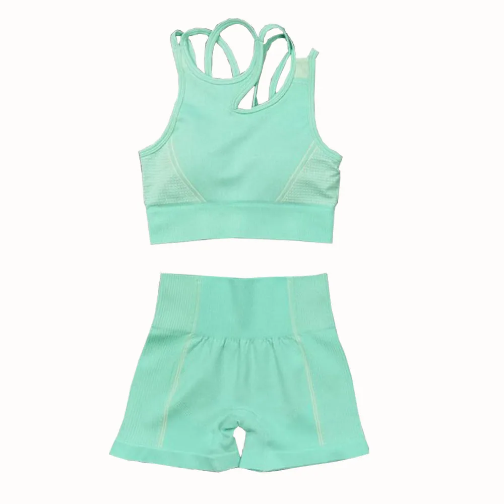 2 Pcs Seamless Yoga Set Women Sport Set Gym ClothingWorkout Sportswear Fitness Crop Top High Waist Leggings Sports Suits Women