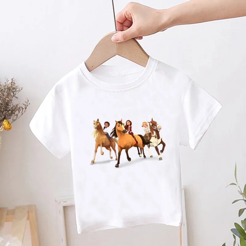 Hot Sale Lucky & Mustang Spirit Horse Cartoon Children T-shirt Girls/Boys Funny Cute Baby Clothes Kids Summer T shirt Boys Tops