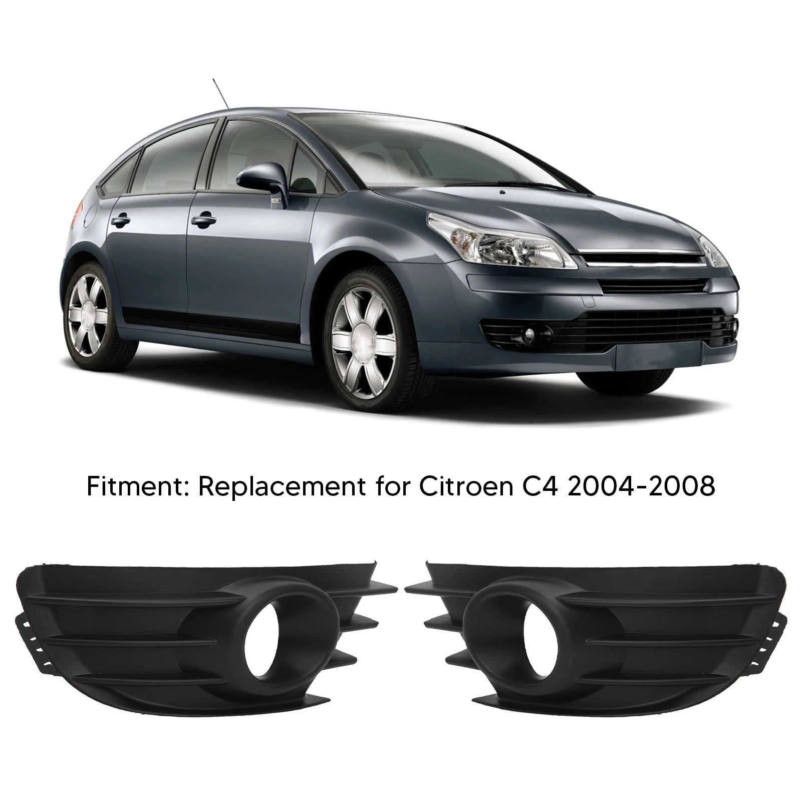 1 Pair Front Bumper Fog Light Grille For Citroen C4 2004‑2008 Black Fog Lamp Cover Trim Replacement Car Accessories