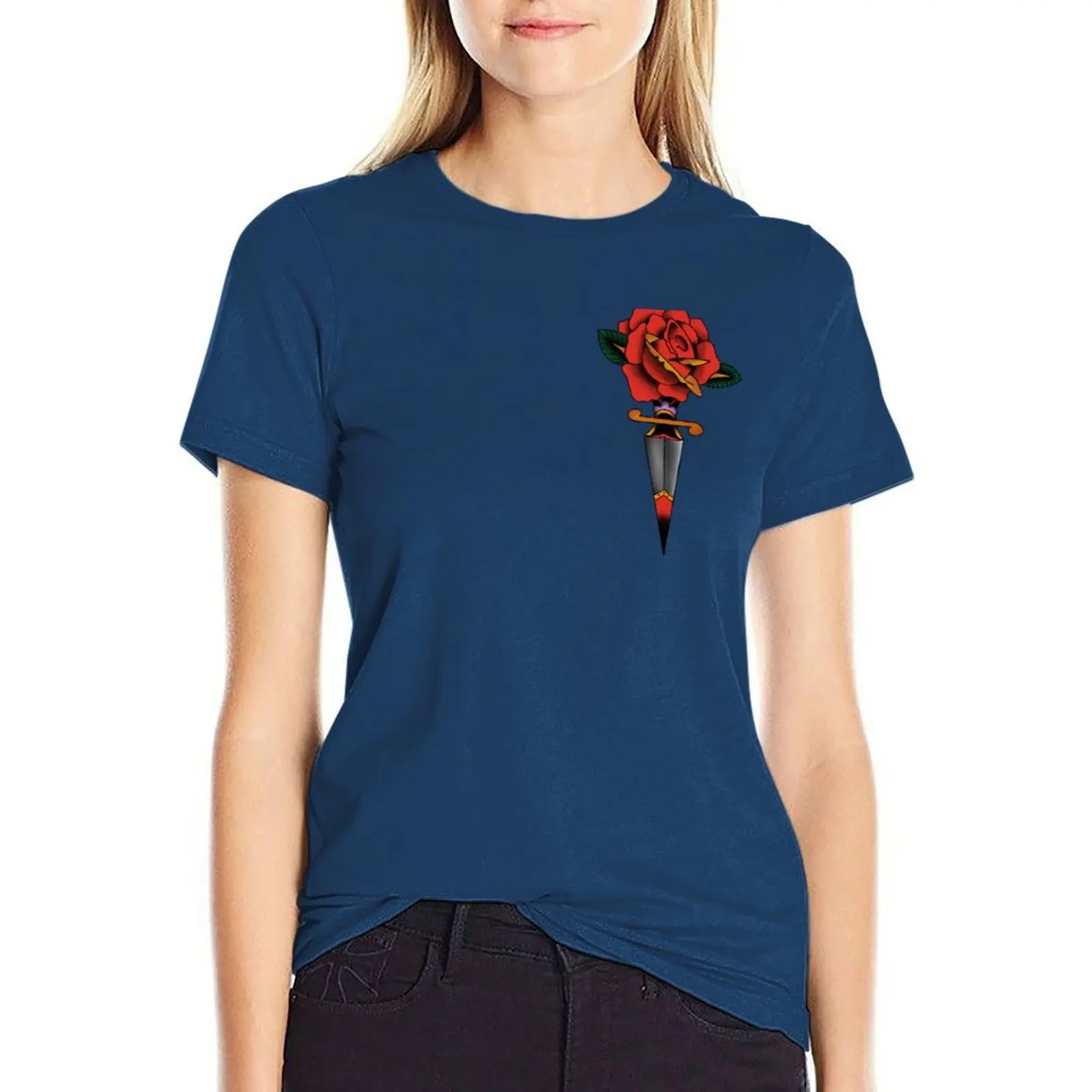 

Neotraditional Knife & Rose T-shirt summer tops female clothes for woman