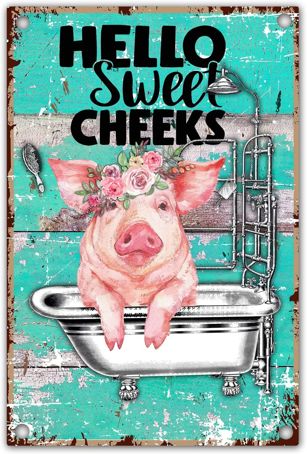 

Funny Vintage Hello Sweet Cheeks Pig Bathroom Quote Metal Tin Sign Wall Decor for Office Home Classroom Bathroom Decor
