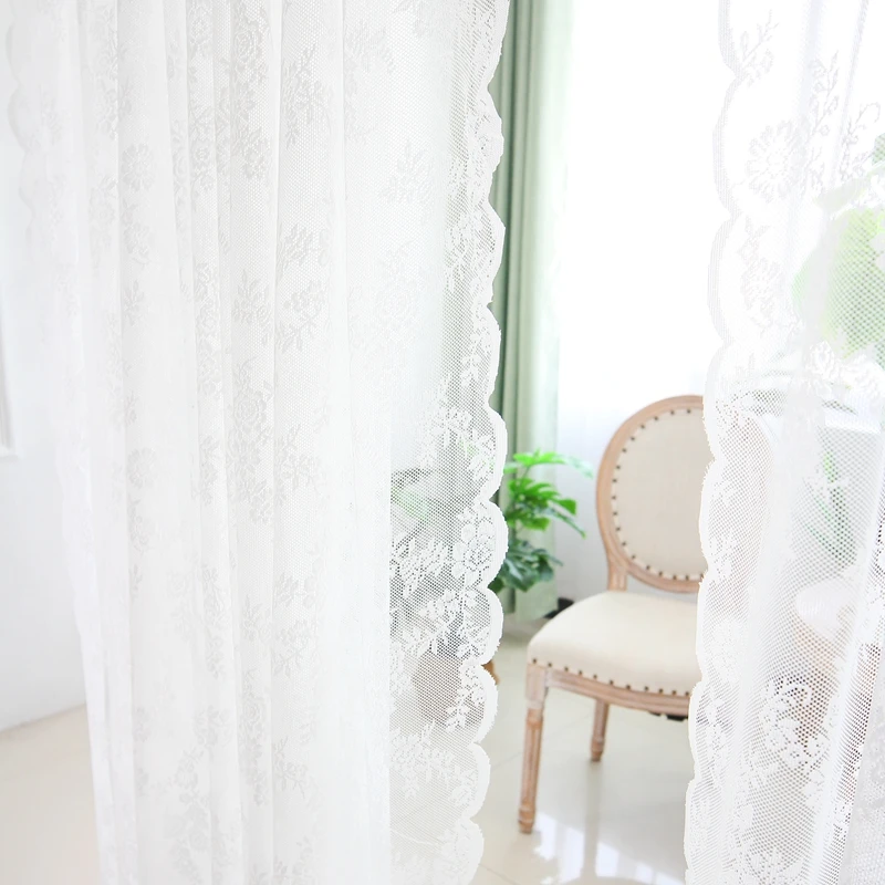 White Jacquard Lace Curtain Partition Curtain Bedroom Home Perforation free Princess Romantic French Small Tulle Gauze Valance 5