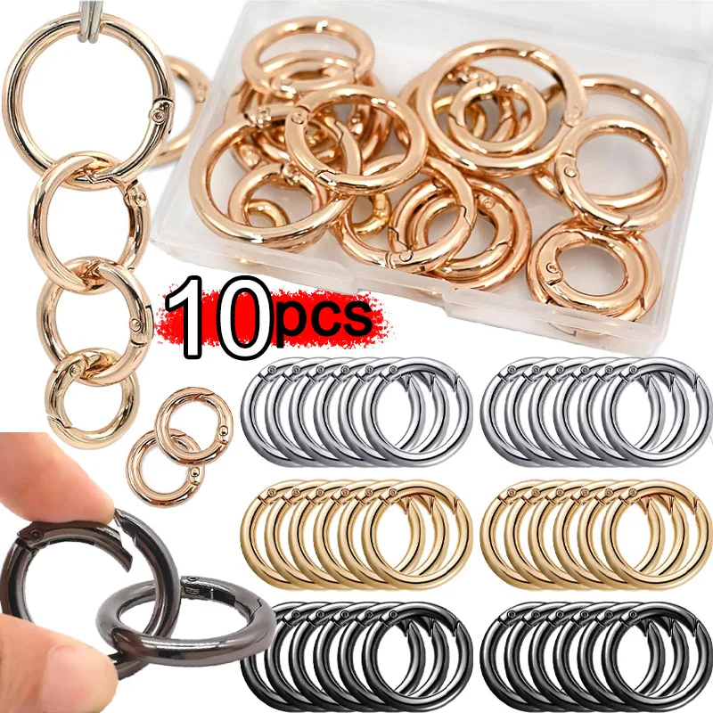 10pcs Openable Round Carabiner Keyring DIY Metal O Ring Spring Buckles Keychains Clasp Bag Clips Connector Snap Hooks Jewelry