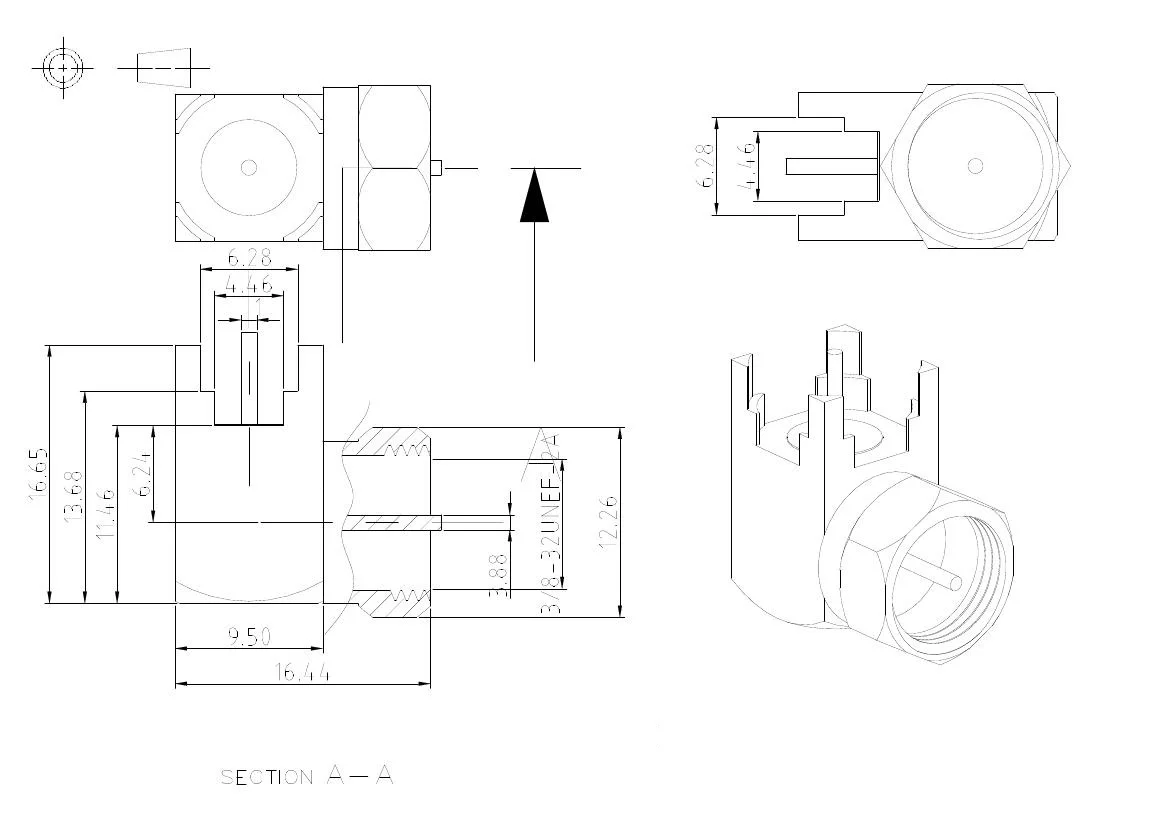 RF Coaxial Connectors 75ohm Male Right Angle PCB Mount