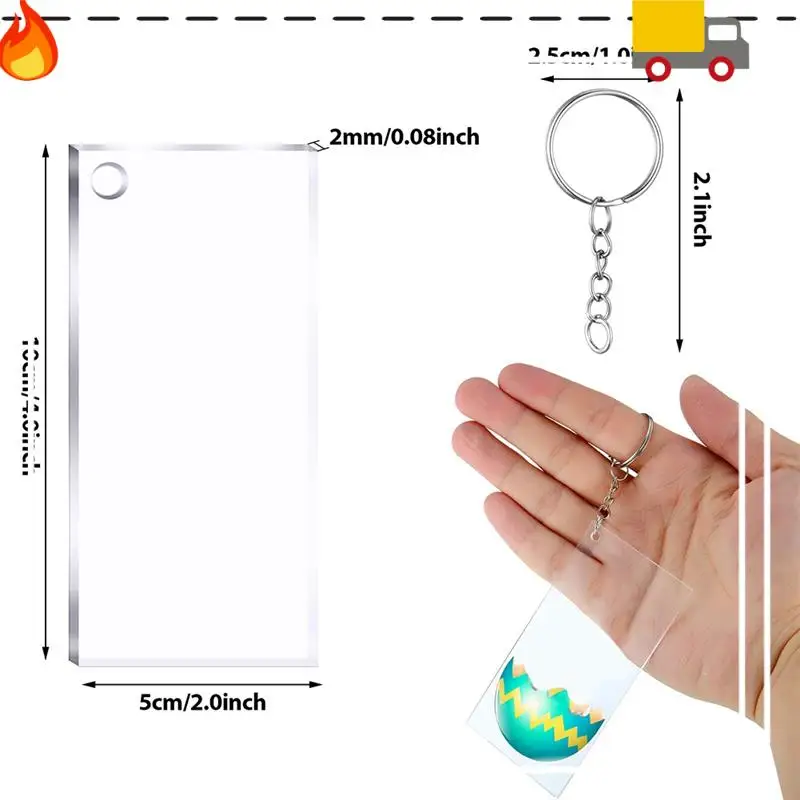 50개 승화 아크릴 키체인 블랭크 투명 송 키체인 블랭크 비닐 키트용 직사각형 키체인