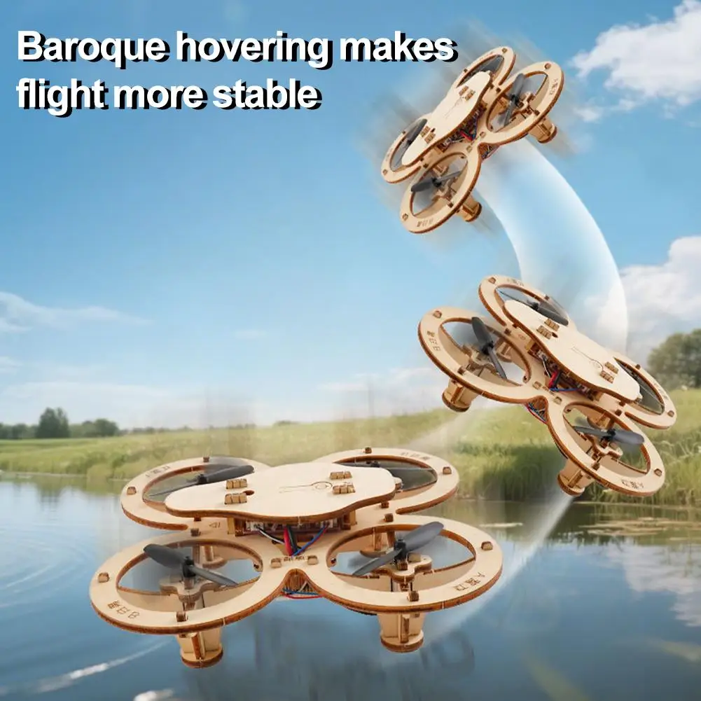 원격 제어 조립이 포함된 나무 DIY 쿼드콥터 드론 모델 키트 어린이 및 성인을 위한 흥미로운 교육용 장난감 접착제 없음