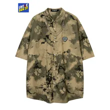 

UNCLEDONJM Necklace decoration tie dye short sleeve shirt men fashion oversized hip hop shirt summer trendy designer clothing