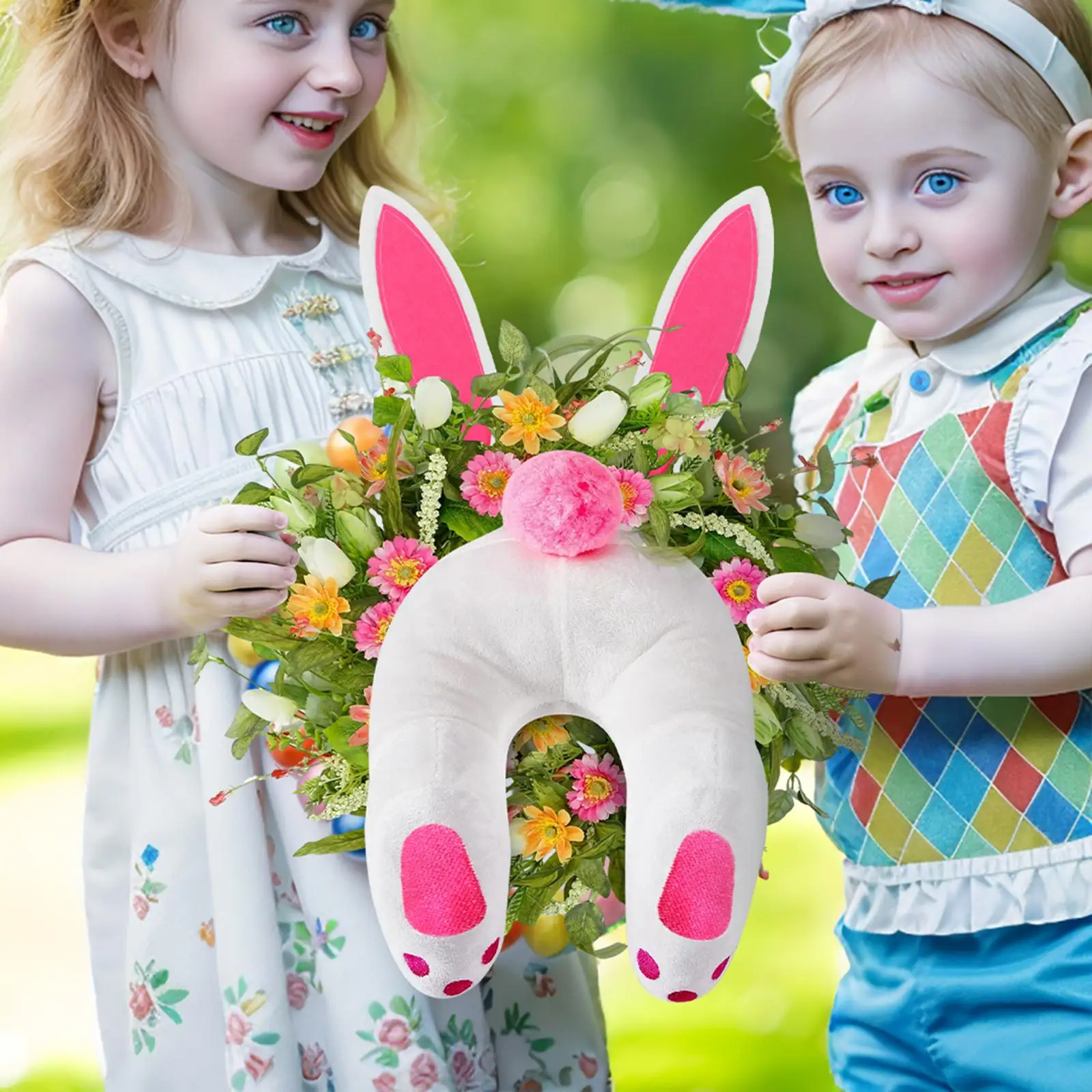 Bunny Butt and Ears Wreath Kit Fabric Artificial Wreath Supplies for Easter Holiday Front Door and Wall Decoration