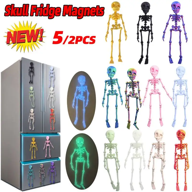 2/5PCS Skeleton Fridge Magnets 3D Printed Magnetic Skull Fridge Magnets Skull Fridge Kitchen OfficeHalloween Funny Decoration