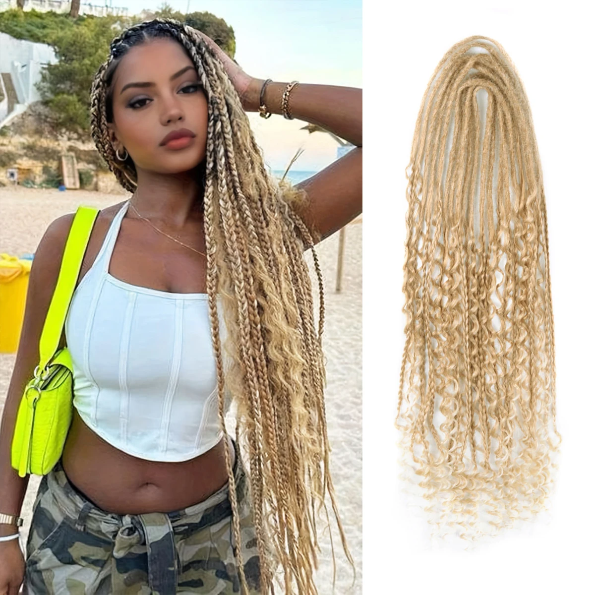 

Sunfay Hippie Style Boho Wavy Dreads Double Ended Dreadlock Extensions 24 Inch Synthetic Curly Ends Handmade Braid In Dreadlock