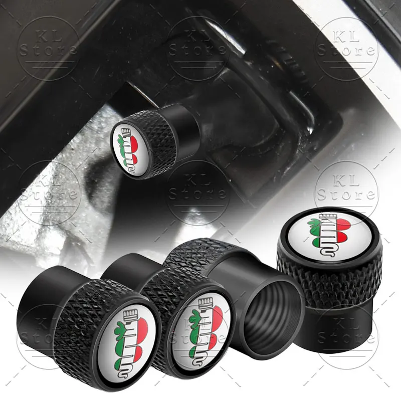 Set of 4 Premium Auto Exterior Logo Metal Tire Valve Caps Dust Covers
