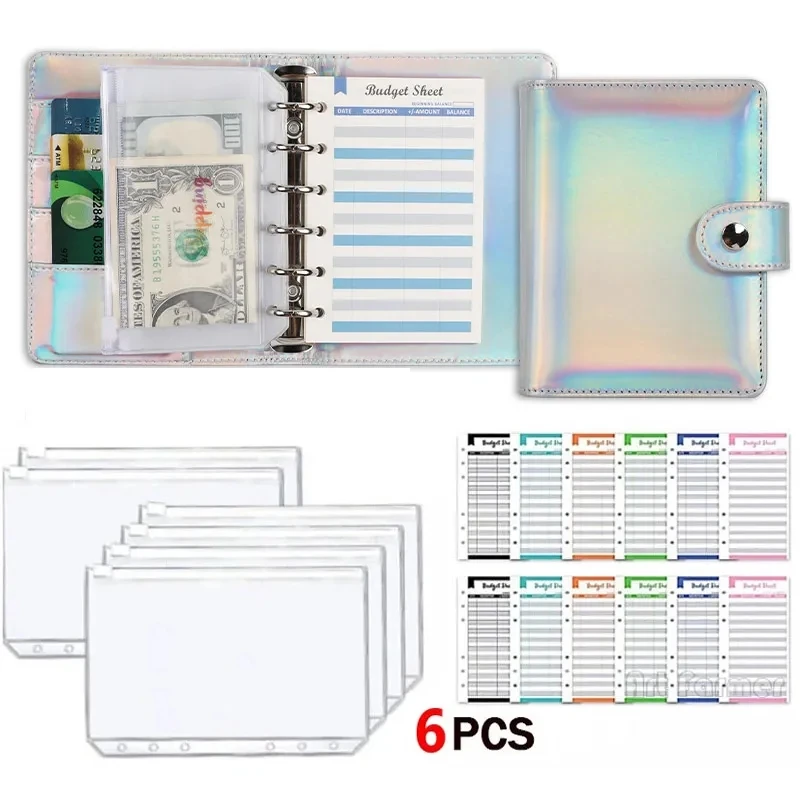 A7 예산용 노트북 플래너 지갑 및 지퍼 봉투, 미니 느슨한 잎 예산바인더, 돈 절약용 현금 시스템, 돈 정리 도구