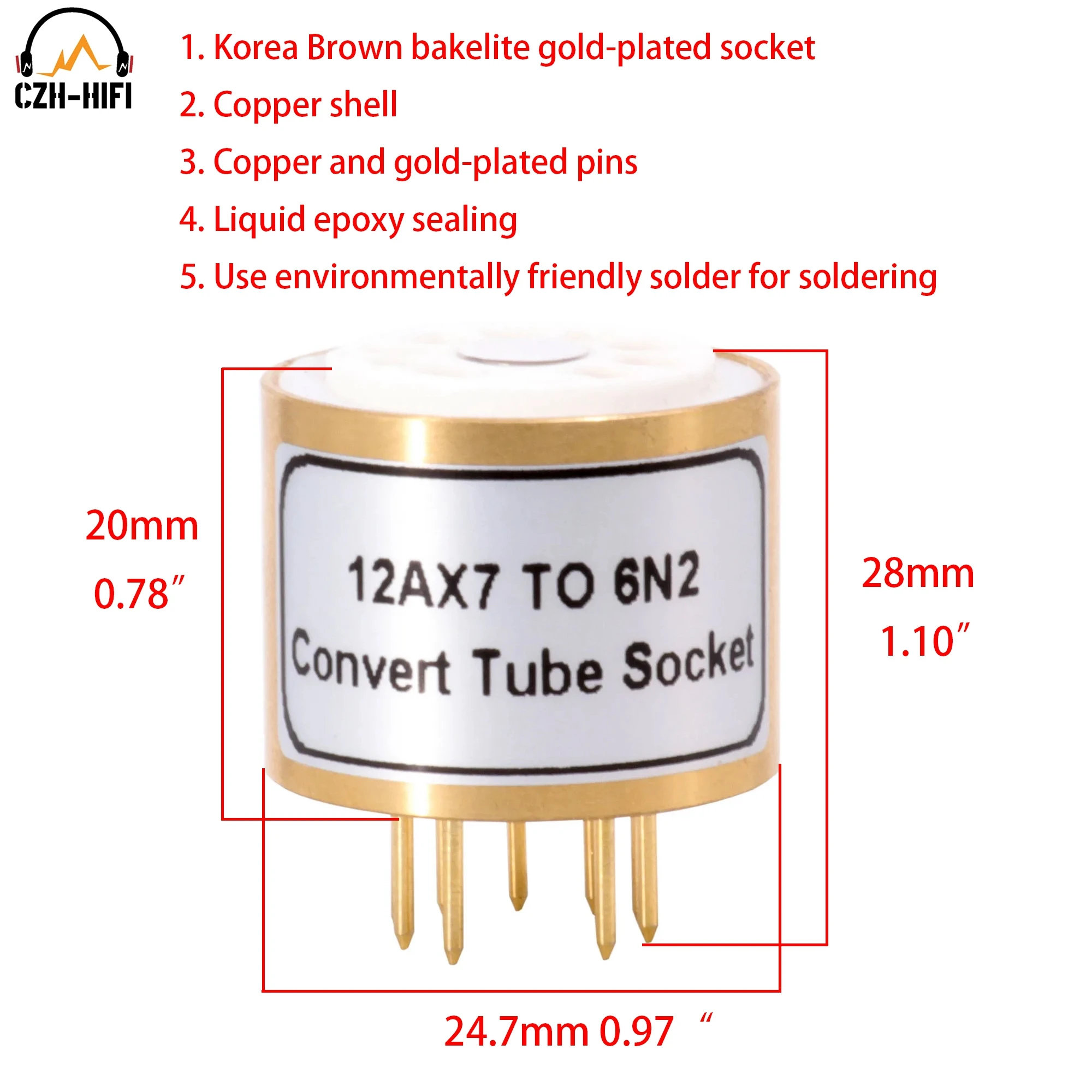 Rohr Sockel Converter 12AU7 ECC82 ECC83 12AX7 zu 6N2 6N1 6N6 ECC88 6922 Buchse Adapter Keramik Bolton Bakelit Gold Überzogene pin – Detail 2