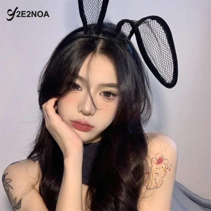 

Gothic Lace Rabbit Bunny Ears Veil Black Eye Mask Halloween Party Headwear Hair Accessories Fashion Women Girl Hairbands