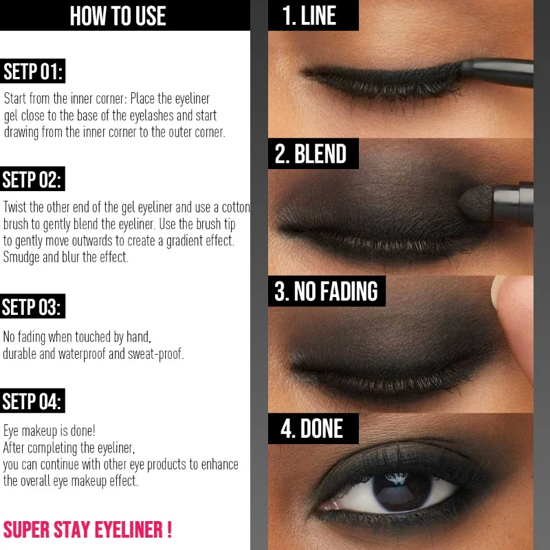 Cotton-tipped Eyeliner, Waterproof Eyeliner, Eyeliner and Eyeshadow, Easy To Apply, Anti-smudge, Long-lasting, Eye Cosmetics 4