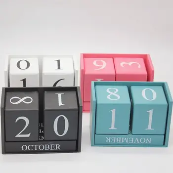 Calendario perpetuo in legno MDF Blocchi eterni Display mensile Calendario per blocchi di costruzione Calendario perpetuo in stile pastorale