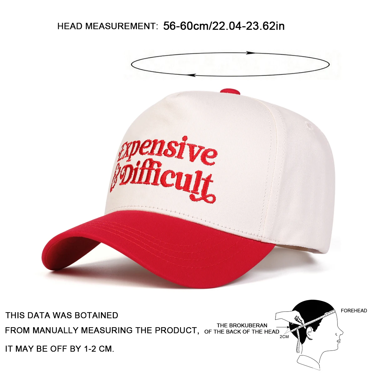 Unisex EXPENSIVE DIFFICULT Baseballkappen mit Buchstabenstickerei, Frühling und Herbst, für den Außenbereich, verstellbare Freizeithüte, Sonnenschutzhut, Sportkappe – Detail 6