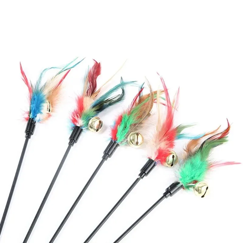 Interactive Cat Wand With Colorful Feathers And Bell 5-piece Set_voghion.com