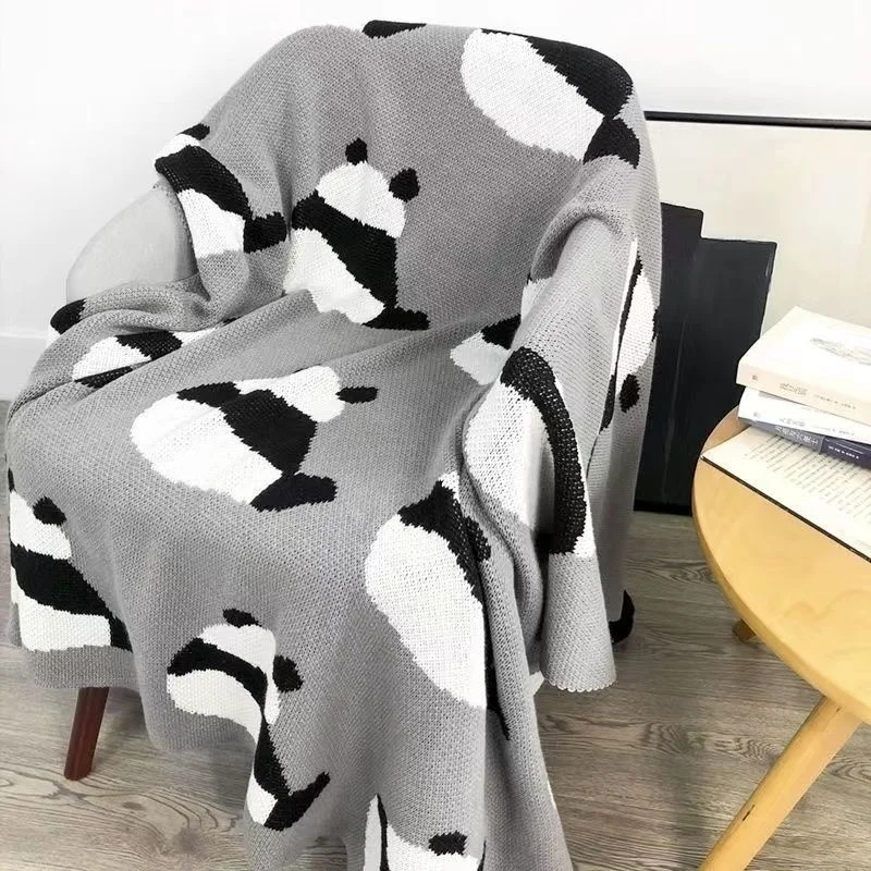 

Cartoon Panda Blanket INS Knitted Blanket Office Nap Blanket For Bed Sofa Cover Lazy Sofa Cover Bedspread Plush Throw Blankets