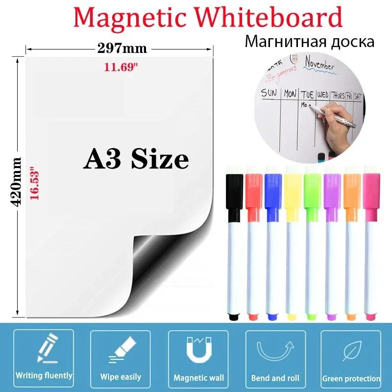 Magnetic Whiteboard PET Writing Dry Erase Film Boards Office School Supplies Presentation Fridge Stickers Memo Message Board
