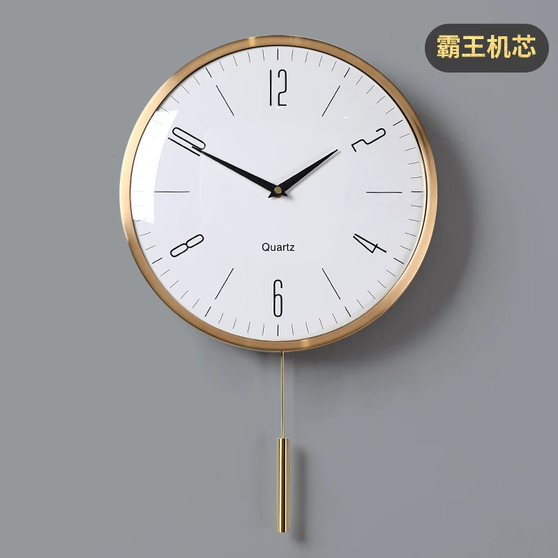 Gold Pendulum Metal Wall Clock White  