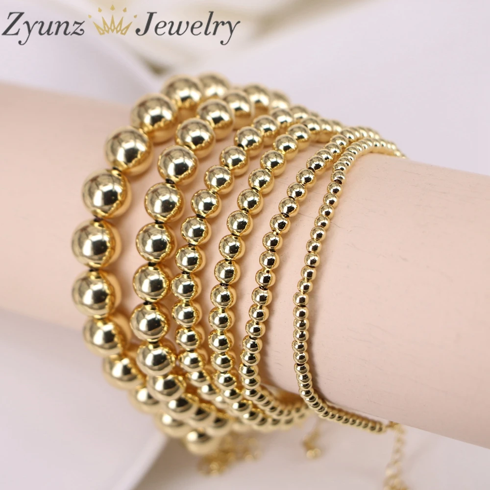

10PCS, 3 4 5 6MM 8MM 10MM Gold Color Beads Bracelet for Women Trendy Statement Round Beaded Handmade Bracelet Fashion Jewelry