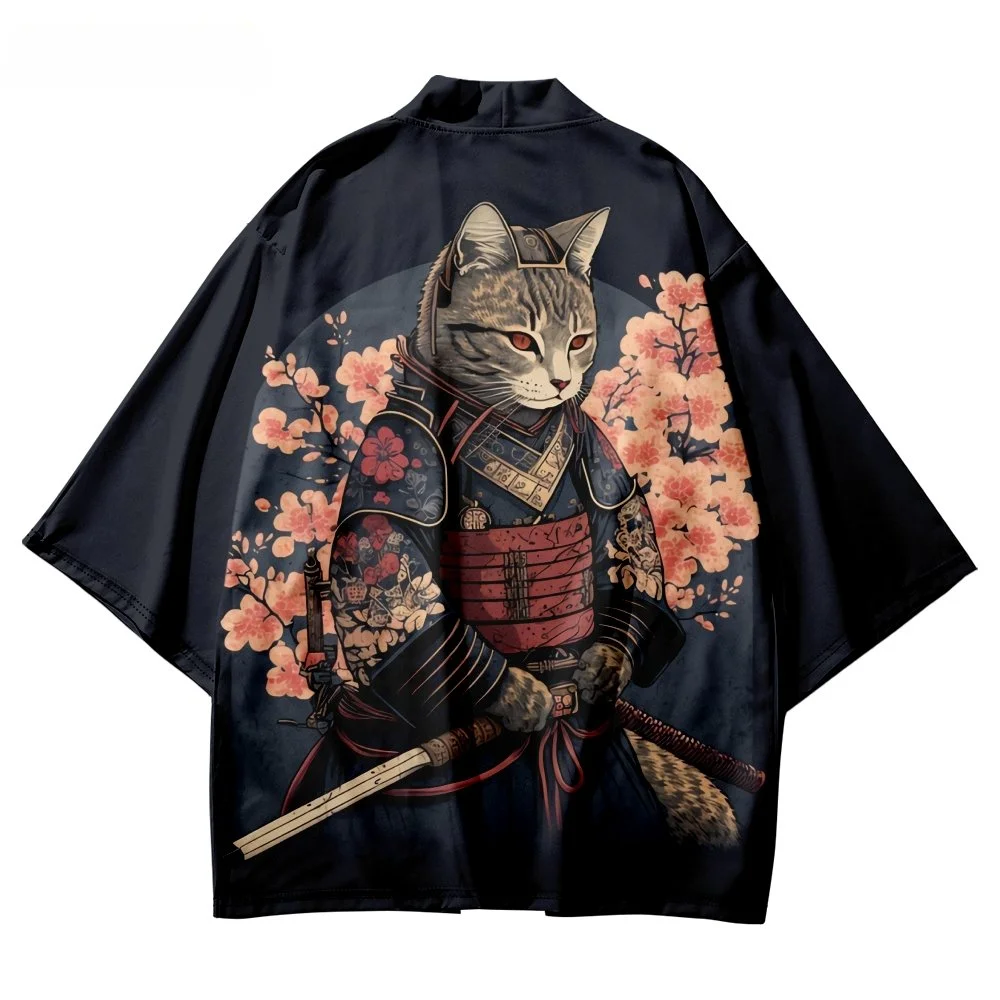 

Kimonos Cardigan Japanese Cosplay Costume Haori Samurai Cat Kimono Women Men Shirt Tops for Summer Beach Yukata