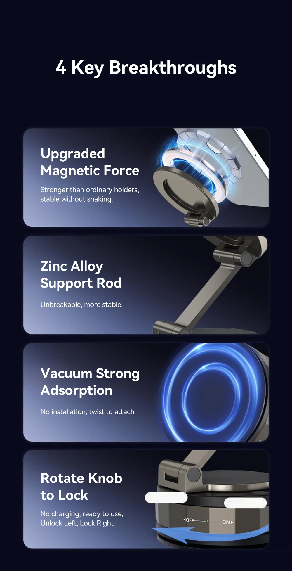 Car Phone Holder, Magsafe Magnetic Vacuum Intelligent Car Mount 360° Rotation Ma