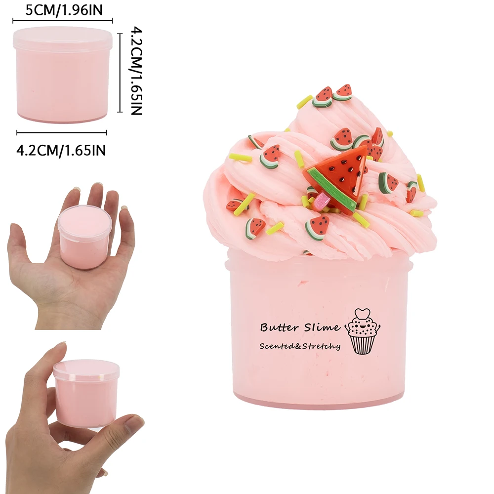 70ml Butter Slime Fluffy Kit Rainbow Fruit Cake Slime Set Stretchy Non Sticky Super Soft Sludge Polymer Clay Toy Birthday Gifts