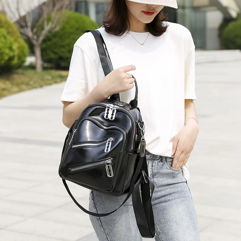 Small Backpack Women Multifunctional PU Leather Backpacks 2021 New Fashion High Quality Ladies Casual Travel Backpack School Bag