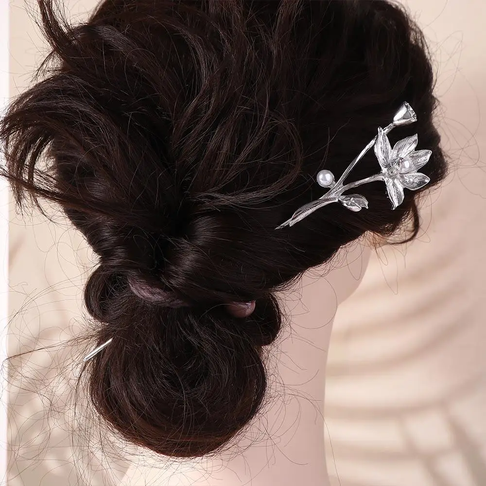 Antike Perlen Blumen Haarnadel Chinesischer Stil Metall Stab_voghion.com
