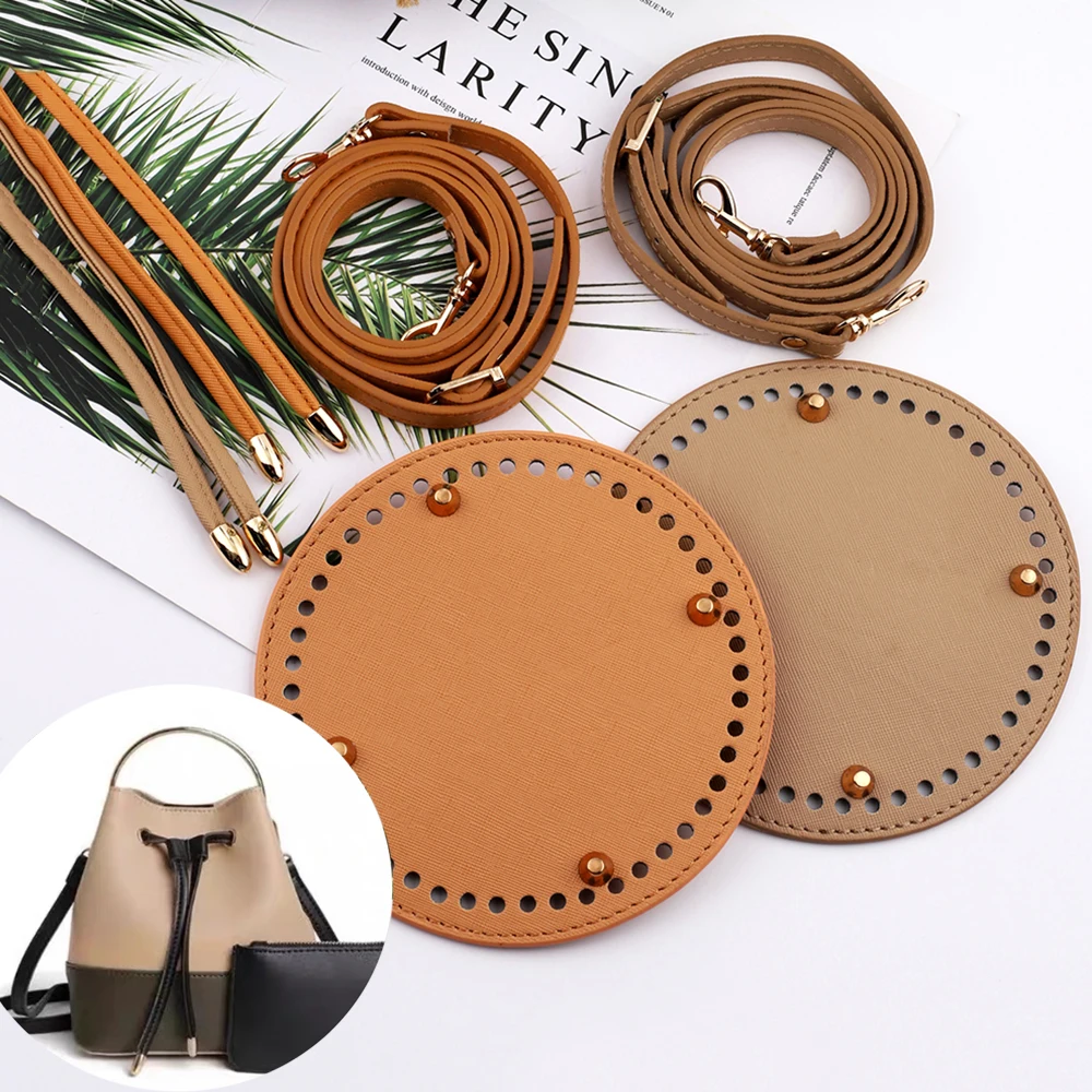 3Pcs/Set Handmade Handbag Woven Set With Bags Strap Bottom Drawstring Bunches DIY Knitting Crochet Backpack Sewing Accessories pu leather bag bottom for diy women purse handbag bottom crochet knitting bags accessories bag bottom with 4 rivets oval