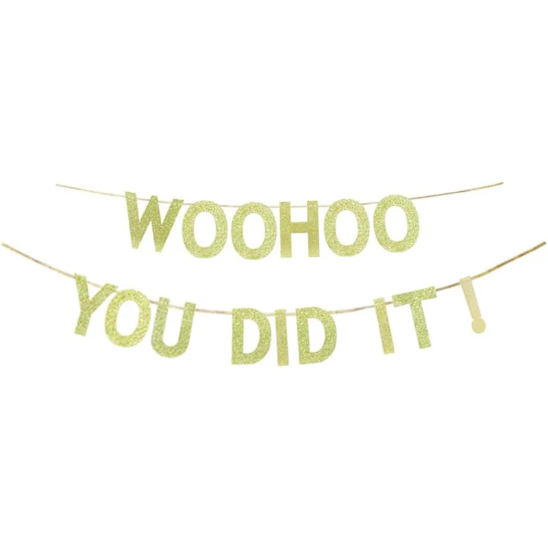 

Woohoo You Did It banner, веселая поздравительная выпускная табличка с логотипом, поэтому гордимся вами, оформление выпускной