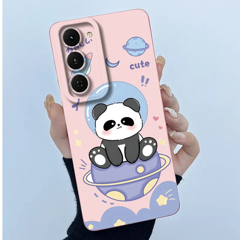 Fashion Simplicity Panda Flower Liquid Silicone Shockproof Soft Phone Case with Lens Protection